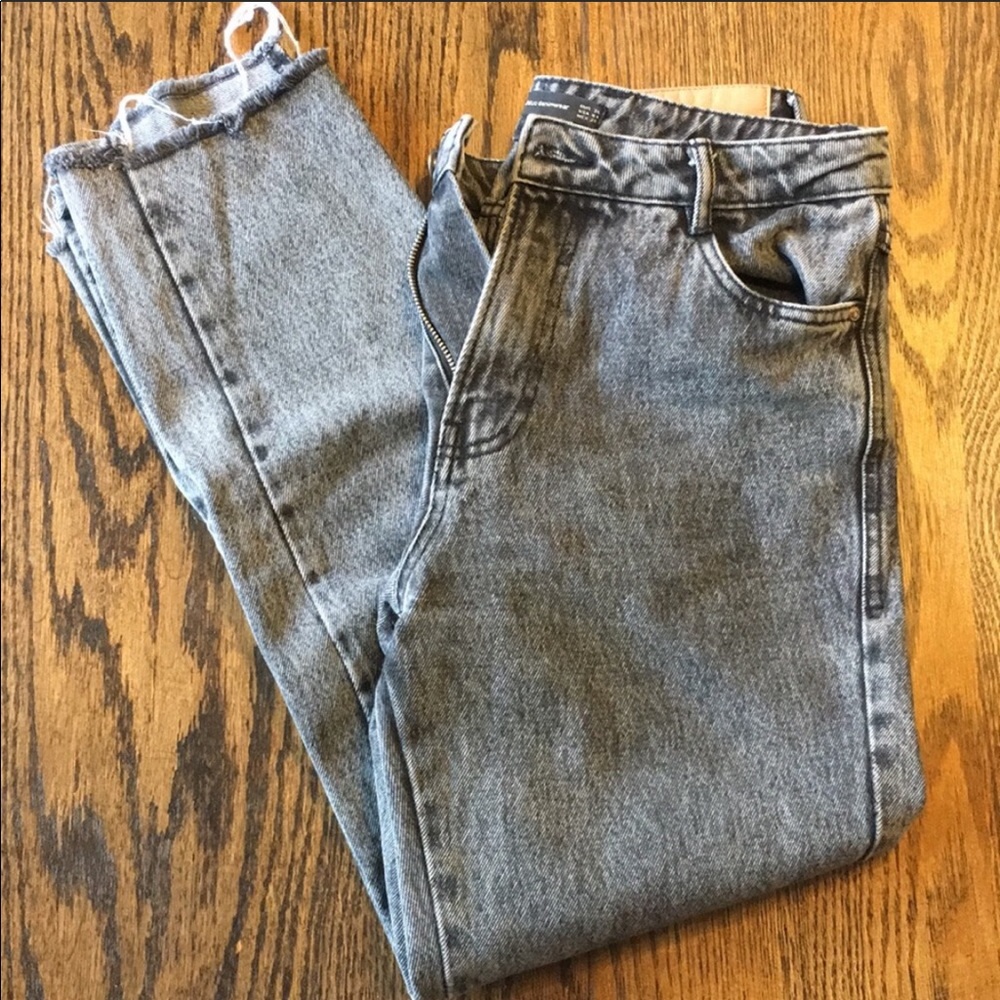 Zara High Waisted Black Wash Frayed Jeans
